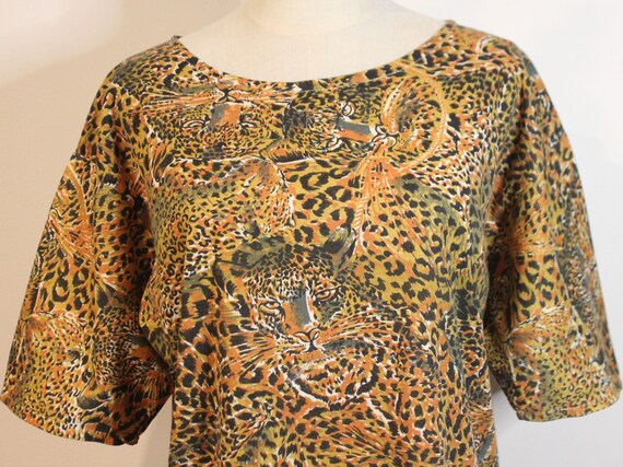 Vintage 1980 Tigers In The Jungle Print Polycotto… - image 2