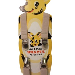 Vintage 1960&#39;s 70&#39;s Kids Off-White Adjustable Elastic Braces Suspenders Cute Package NOS
