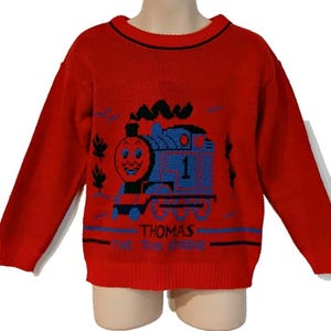 Vintage 1980&#39;s Kids Size 5 Thomas The Tank Engine Train Red Acrylic Jumper