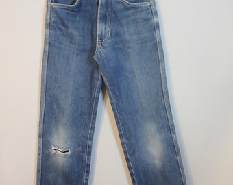 Vintage 70 80er Jahre Kinder Größe 10 Westco High Waist Blue Denim Jeans gesäumt