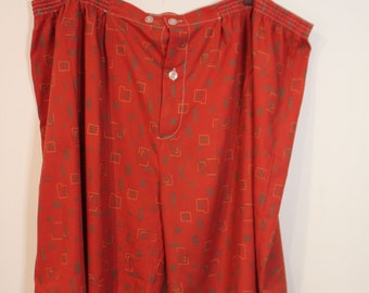 Vintage 1970's Mens Size 7XL Dark Red Green Geometric Cotton Pajama Shorts