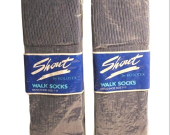 Vintage 1980's 2 x Pairs Mens Size 7-11 Grey Cotton Nylon Knit Walk Socks NOS