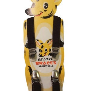 Vintage 1960&#39;s 70&#39;s Kids Brown Adjustable Elastic Braces Suspenders Cute Package NOS