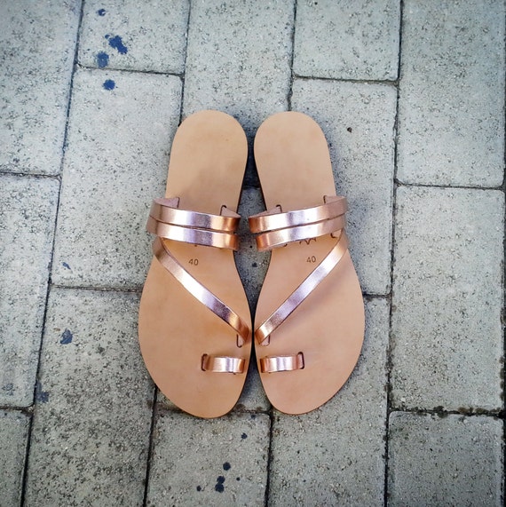 rose gold leather sandals