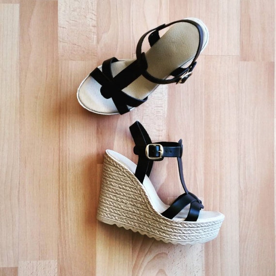 Wedge sandals, Platform sandals, Espadrilles Sandals, Platform Sandals, Greek Leather Sandals,Criss Cross Sandals in Black color leather Wedge sandals, Platform sandals, Espadrilles Sandals, Platform Sandals, Greek Leather Sandals,Criss Cross Sandals in Black color leather
