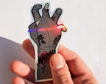 Zombie Hand Sticker: Holographic Glossy Horror Art