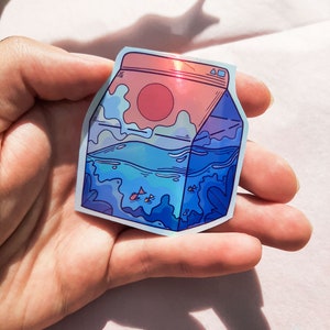 Ocean in the carton stickers - holographic sticker, glossy sticker