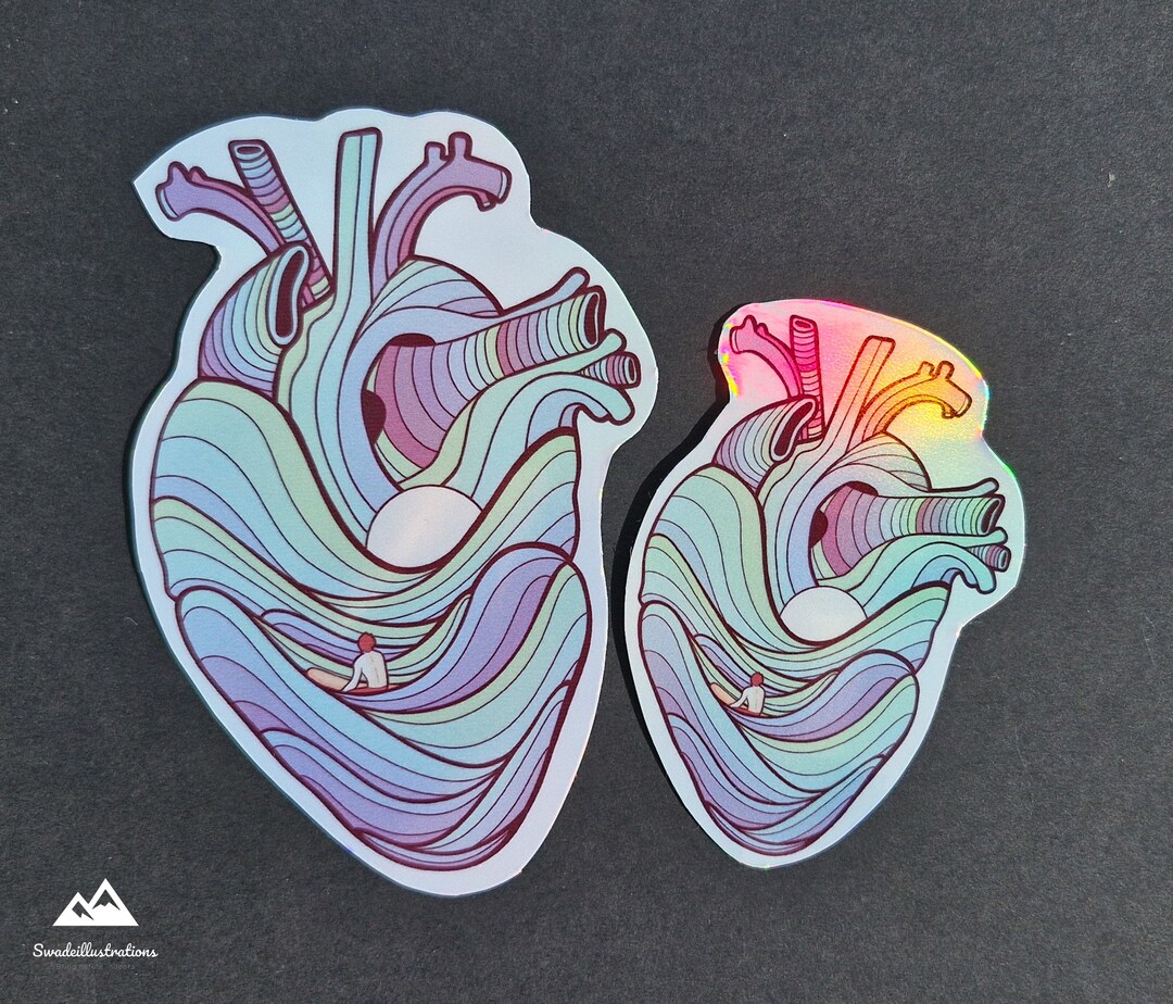 Holographic Heart Waves Sticker: Glossy Surfer Art - Etsy