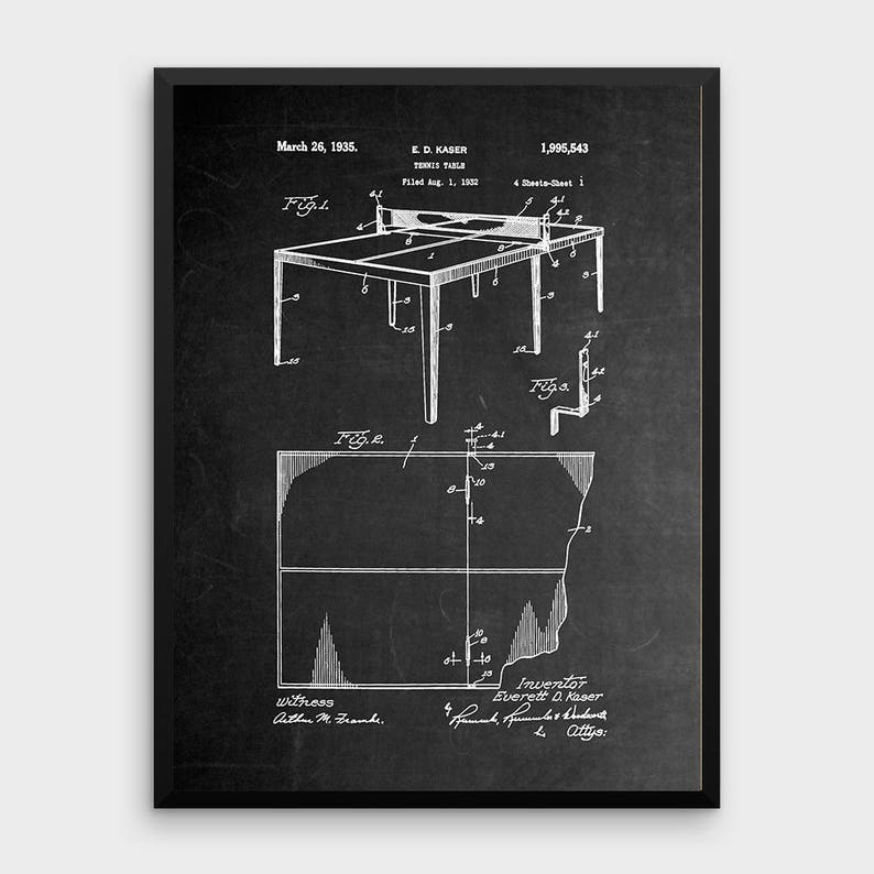 Chalkboard Table Tennis Patent Print 1952 Table Tennis Etsy