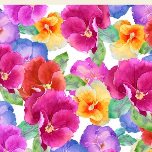 Violas, Aquarell Blumen Kunstkarte, Gedruckte personalisierte Grußkarte von bunten Frühlingsblumen, leere Notizkarte, Karte für Mama