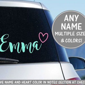 Cursive Name Sticker for Car, Heart Decal for Car Calligraphy Decal Personalized Name Decal Glitter Decal Car Vinyl Decal Name Decal Sticker