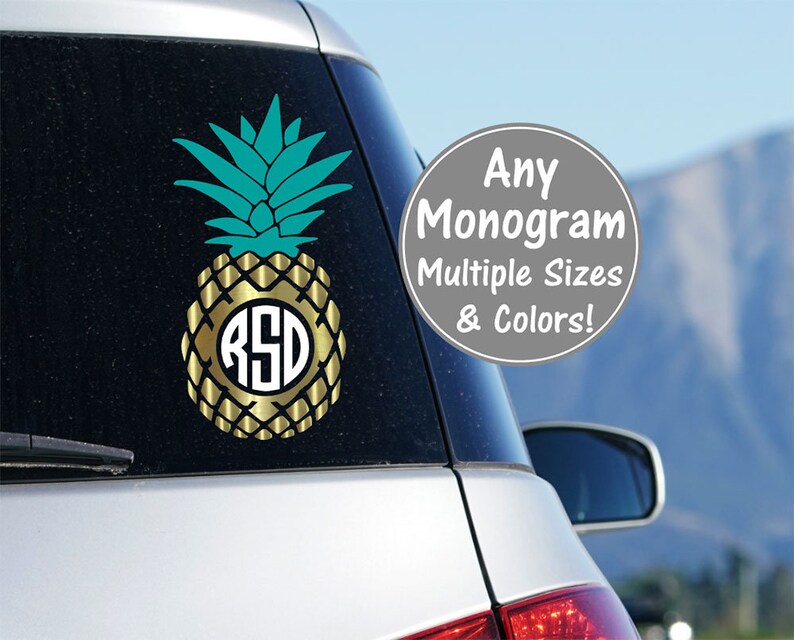 Pineapple Monogram Car Decal Pineapple Car Sticker Vinyl Etsy