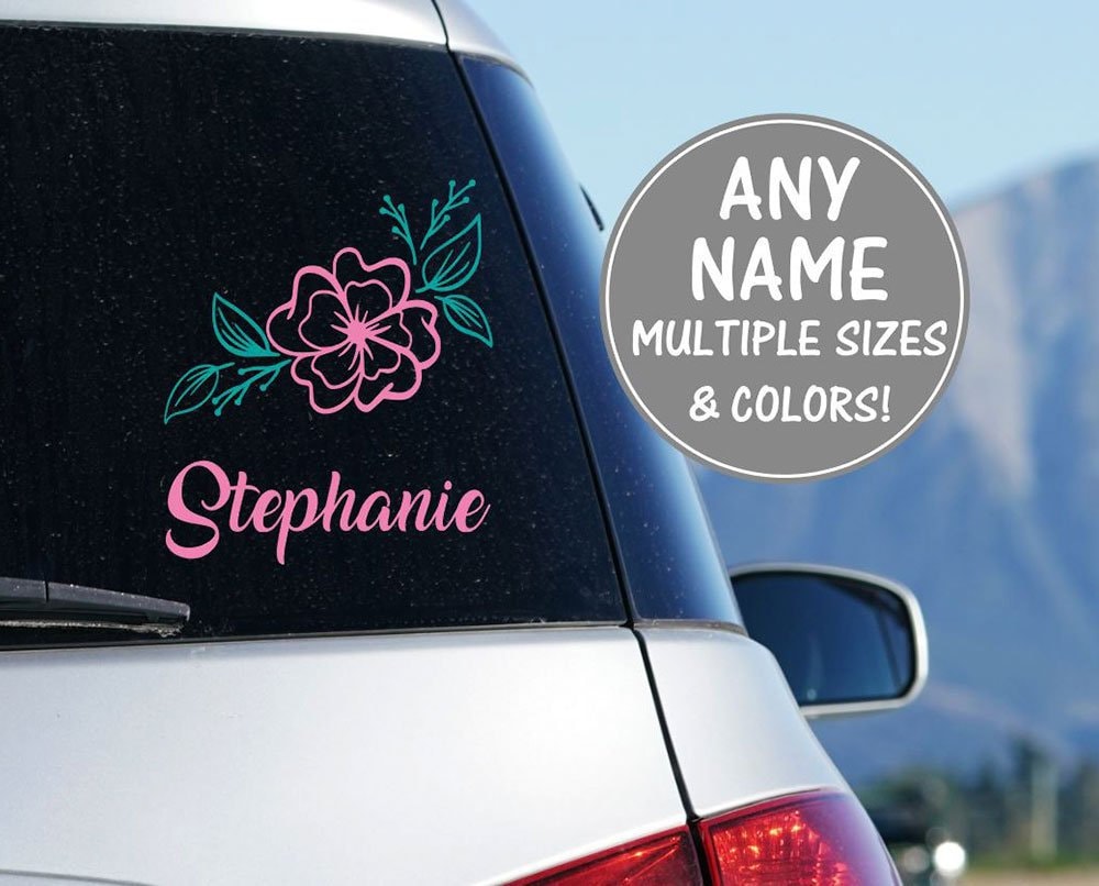Flower Car Decal Flower Decal Car Name Decal Car Vinyl Decal Etsy