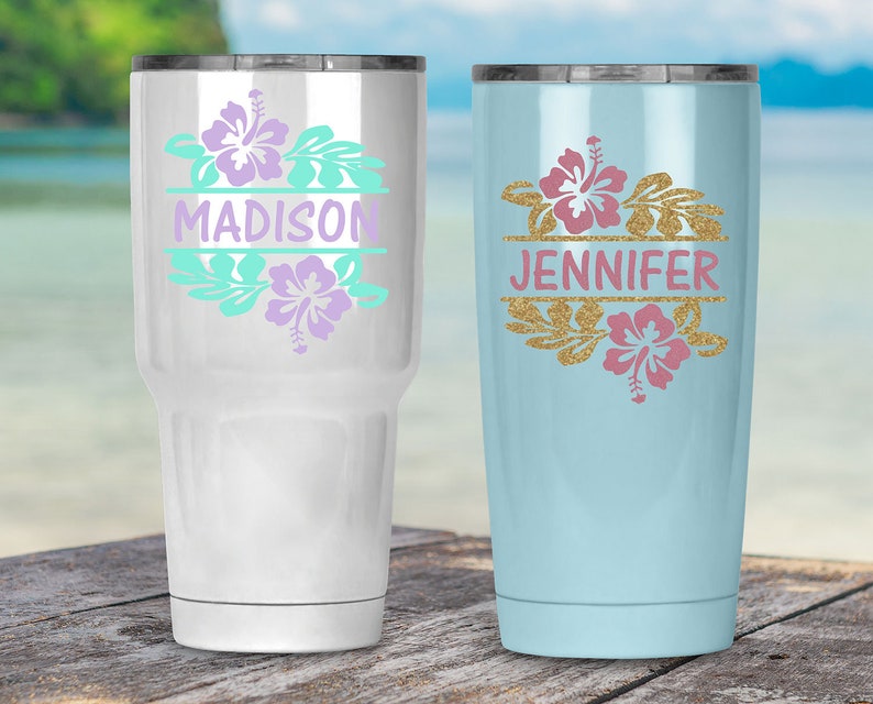 Hibiscus Flower Decal for Yeti Tumbler Flower Decal Glitter Etsy