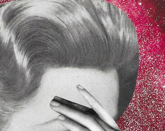 Original Space Collage Art, Surreal Vintage Paper Art