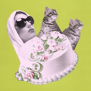 Looking Ahead, Vintage Collage, Cat Collage, Collage Art, Original Collage, Paper Collage, Surreal Collage, Kitchen Art, Wall Art