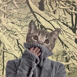 Frosty, Collage Art, Cat Art, Original Collage, Cat Collage, Paper Collage, Paper Art