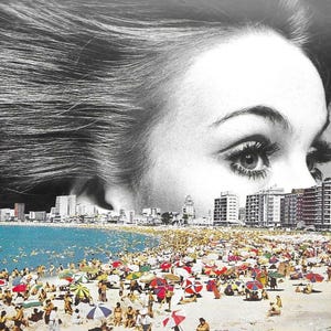 Beyond the Beach, Original Collage, Paper Collage, Surreal Collage, Mixed Media Art