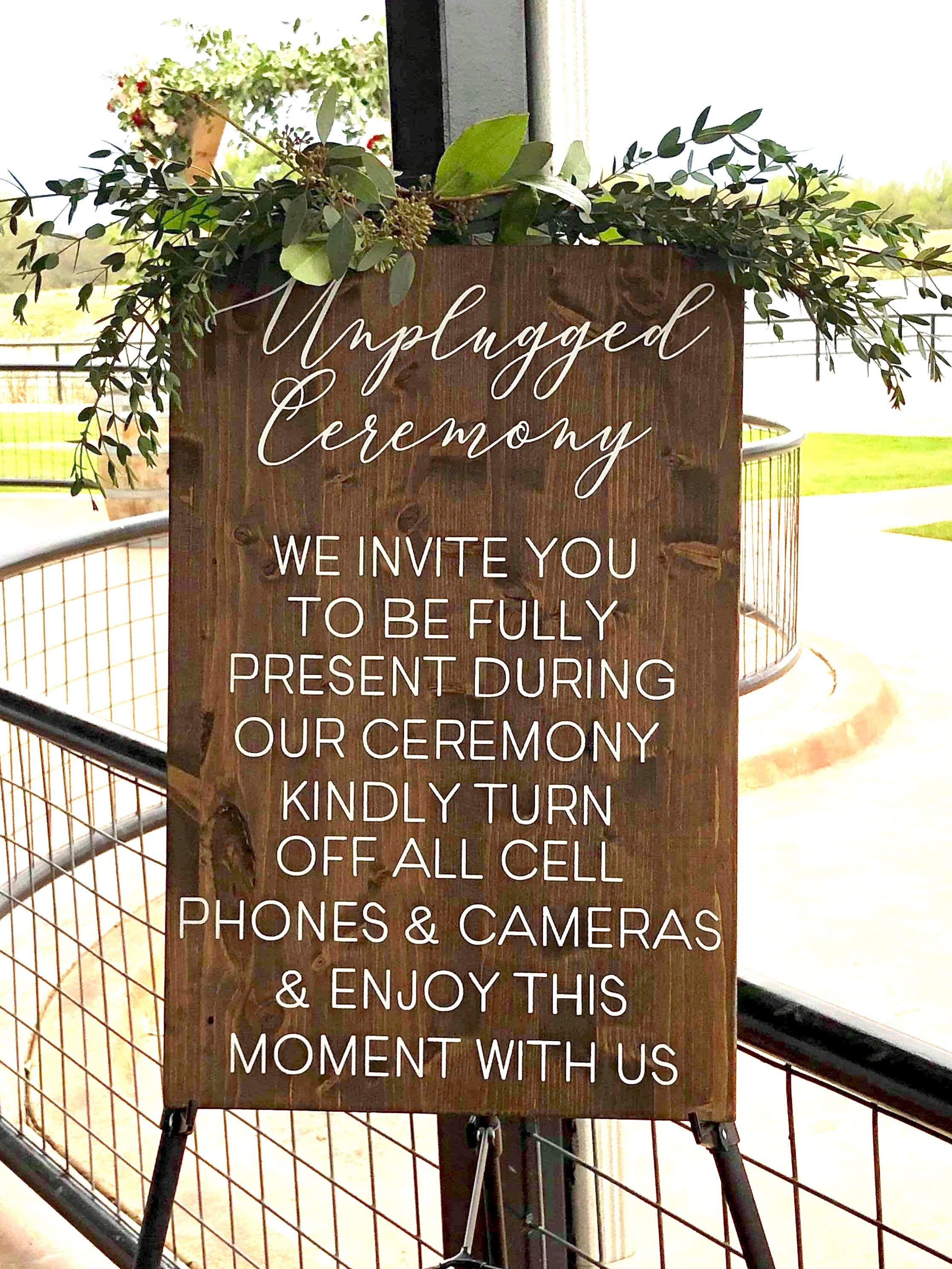 unplugged ceremony sign, unplugged wedding sign, vertical wooden wedd…
