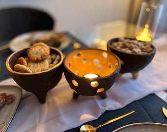 Setof 4 Snack Bowls - Candle Holders - Handmade pottery / ceramics - Black & Gold - Chic Appertizer Serving Bowls