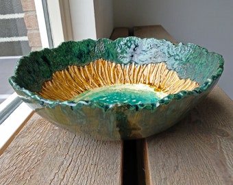 Fruit Bowl E - Trees and a lake Large Bowl - Texture - Handmade pottery / ceramics - centerpiece - Large - home decor