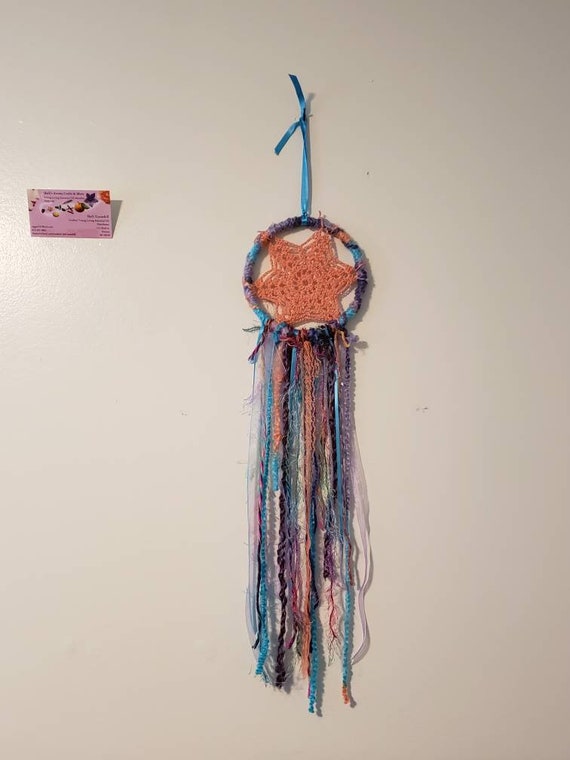 Boho Dream Catcher: Aromatherapy Decor, Coral Aqua Lilac, Vintage Doiley