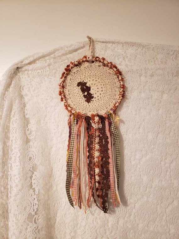 Fall Dream Catcher: Vintage Crochet Doiley, Aromatherapy Decor