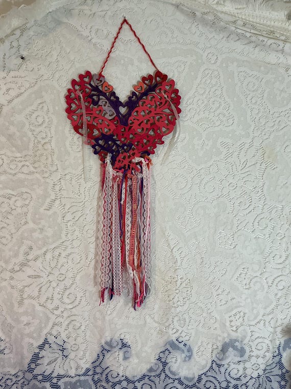 Heart Doily Wall Decor, Wood Dream Catcher, Aromatherapy Decorations, Boho Wall Hanging, Artsy, Eccentric,
