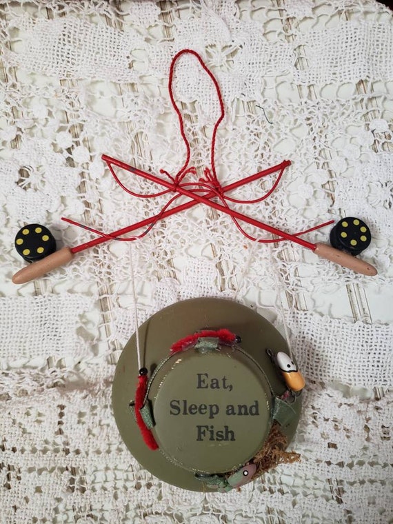 Rustic Fishing Hat Christmas Ornament: Outdoorsy Theme Tree Decor