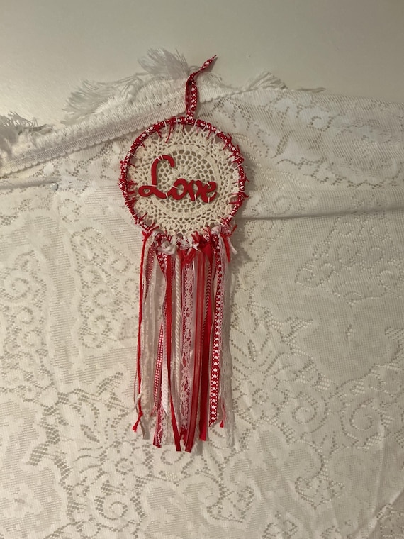 doily dream catcher, boho wall decor, handmade by me, coming soon!