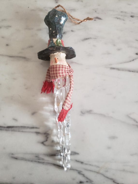 Vintage Snowman Christmas Ornament: Resin Icicle, Country Scarf