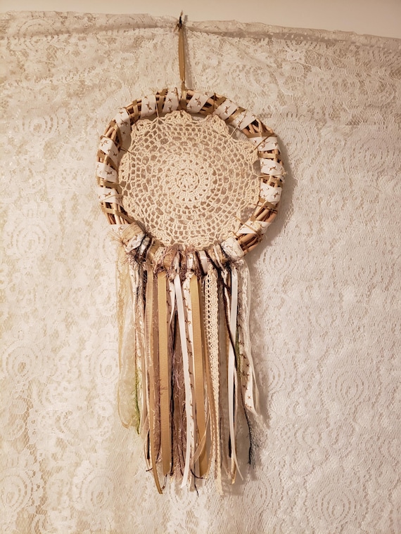Handmade Boho Dream Catcher: Cream Doily Aromatherapy Decor