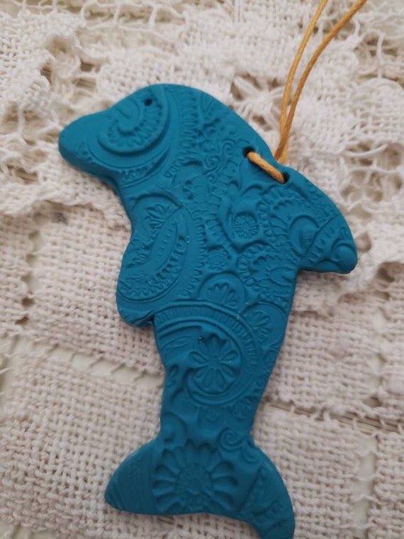 Turquoise Dolphin Ornament: Polymer Clay Aromatherapy Car Diffuser