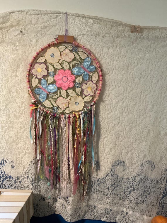 XL Boho Dream Catcher: Handmade Doily, Vintage Ribbons & Aromatherapy Art