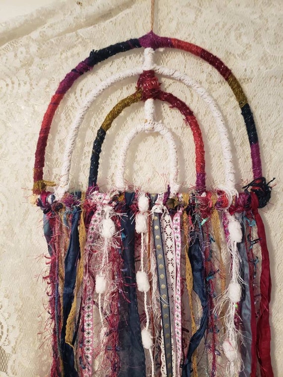Boho Rainbow Dream Catcher: Handmade Fabric Wall Decor