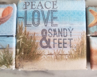 Beach Theme Canvas Magnets: Handmade Dorm Locker Decor, Set of 5, Refrigerator Magnets, Office Magnets, Trinket Magnets, Artsy Decor