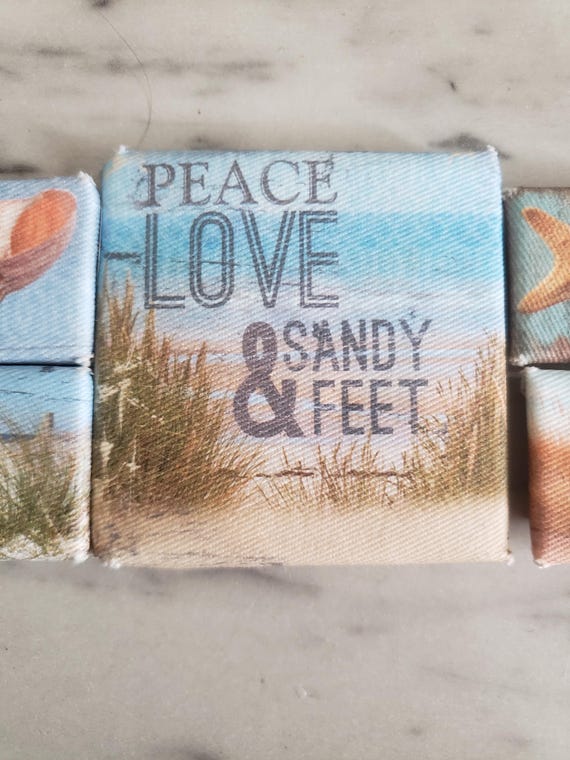 Beach Theme Canvas Magnets: Handmade Dorm Locker Decor, Set of 5