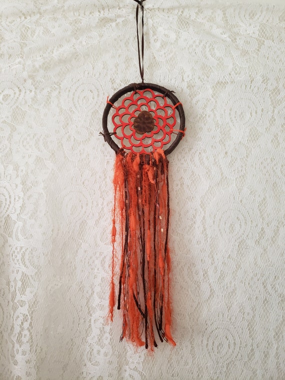 Boho Dream Catcher: Burnt Orange Aromatherapy Wall Hanging