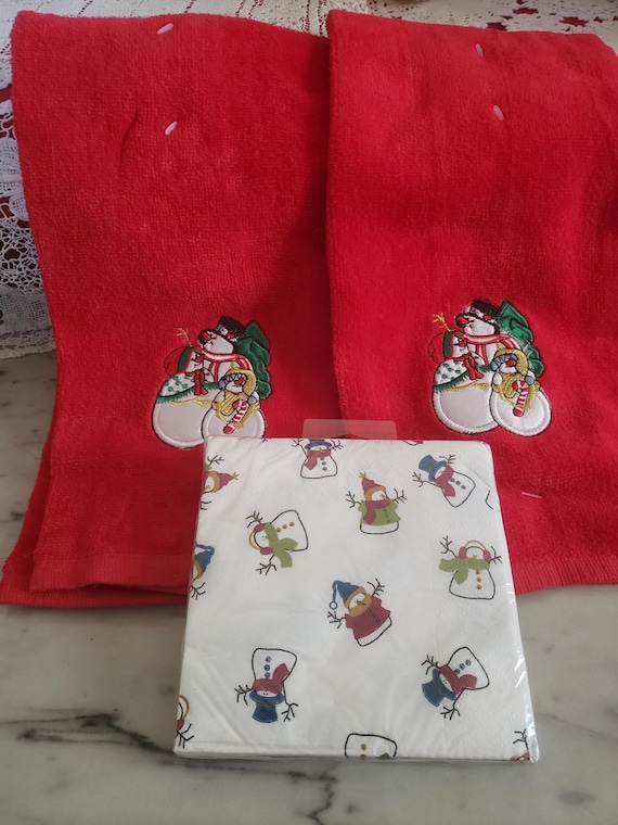 Vintage Kohl's Holiday Towel & Napkin Set: Snowman Decor