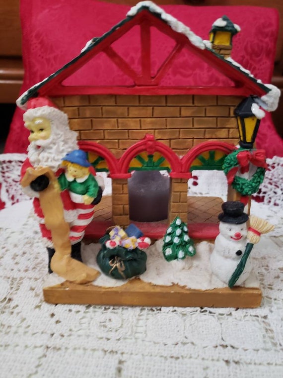 Vintage Santa & Snowman Christmas Candle Holder: Retro Holiday Decor
