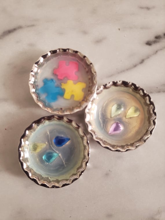 Bottle Cap Refrigerator Magnets: Pastel Charms, Set of 3