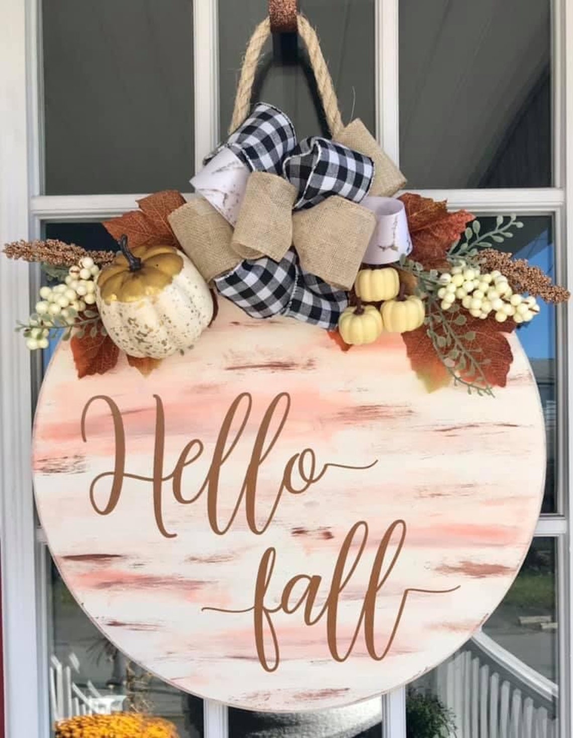 Front Door Decor Hello Fall Door Sign Fall Door Hanger Etsy
