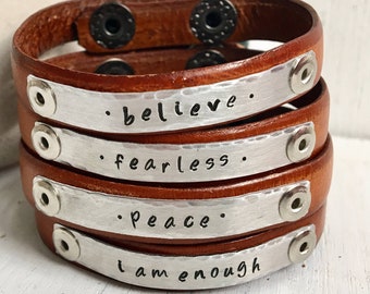 Cinnamon Red Brown Inspiring Personalized Skinny Leather Adjustable Bracelet Cuff