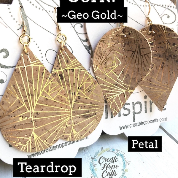 Gold Geometric Cork Earrings Eco Friendly & Allergen Free