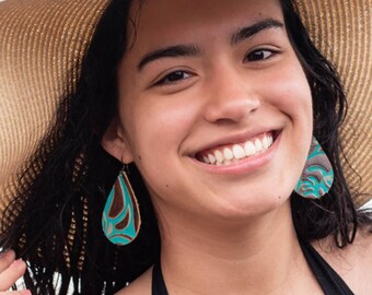 Spiral Brown & Turquoise Leather Oil Diffuser Earrings
