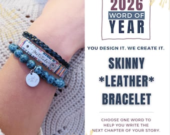 Personalized Word of the Year 2026 Skinny Leather Adjustable Bracelet Create Hope Cuffs