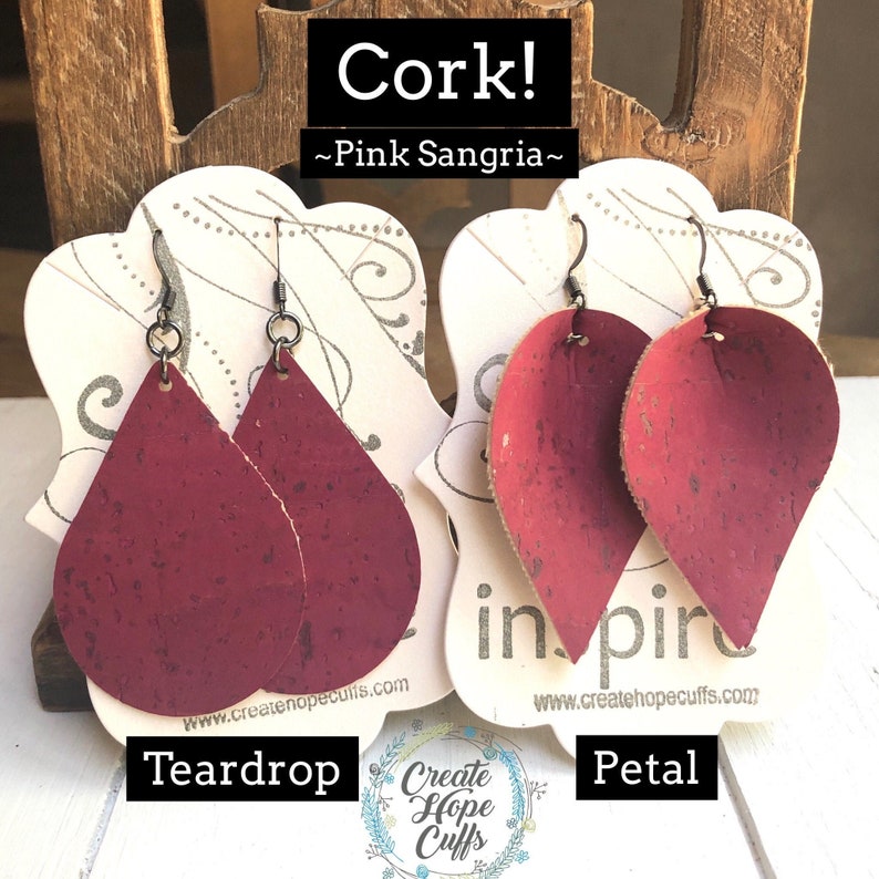 Pink Sangria Cork Earrings Eco Friendly /& Allergen Free