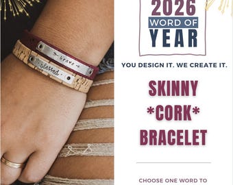 Personalized Word of the Year 2026 Skinny CORK VEGAN Adjustable Bracelet Create Hope Cuffs