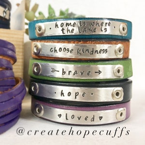 Personalized Skinny Leather Adjustable Bracelet Cuff