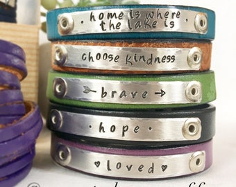 Personalized Skinny Leather Adjustable Bracelet Cuff